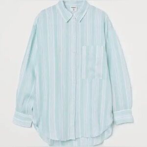 H&M × Lemlem Shirt Linen Striped Oversized Button Down Size XS